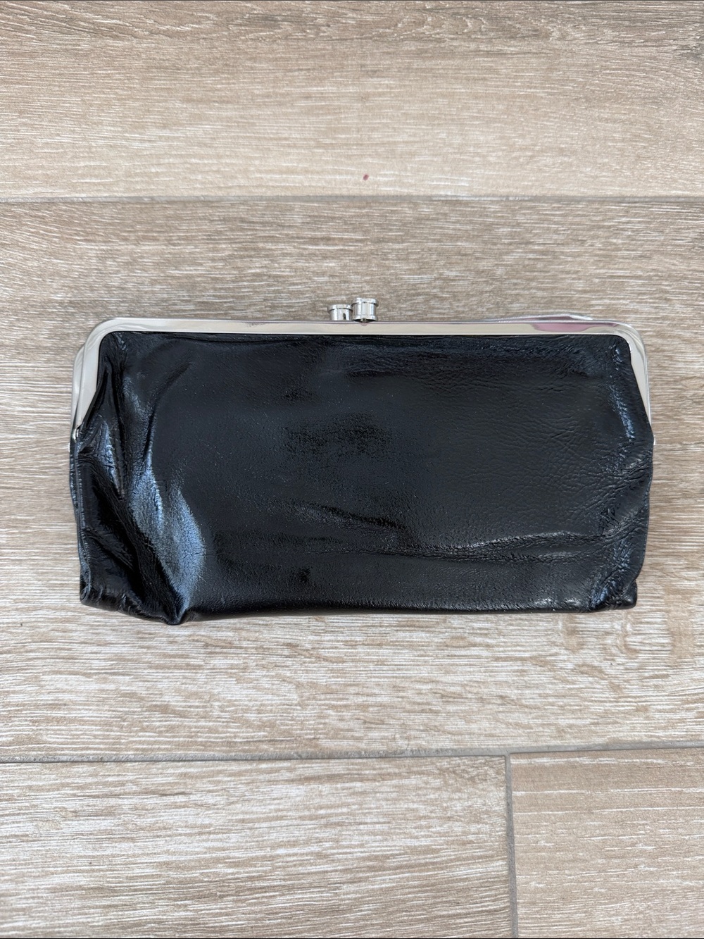 HOBO Black Patent Leather Frame Clutch Wallet